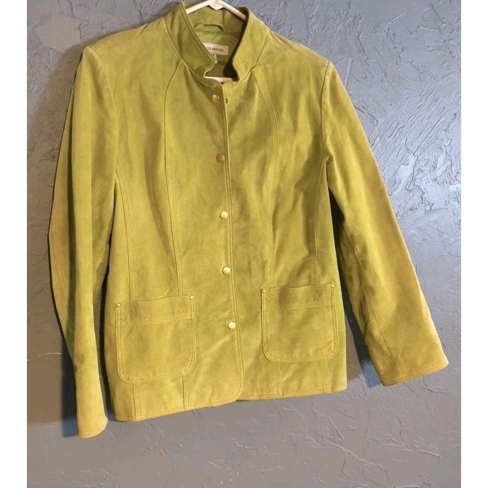 Green jacket womens Lg David Brooks Pig Suede‎ Lined With Pockets Snap Front